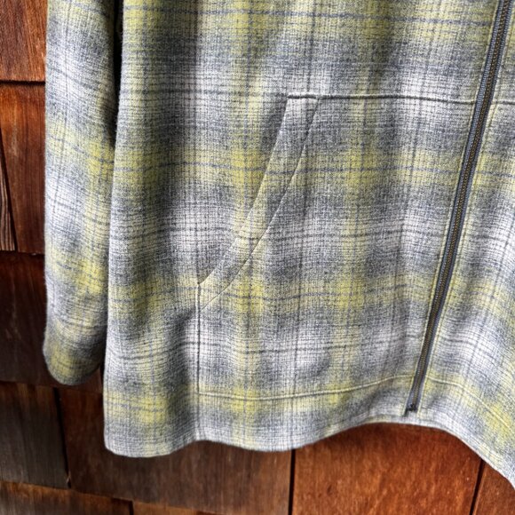 New Pendleton Virgin Wool Sage/Gray Plaid Zip Front Hoodie Jacket Women's Large - Picture 4 of 11